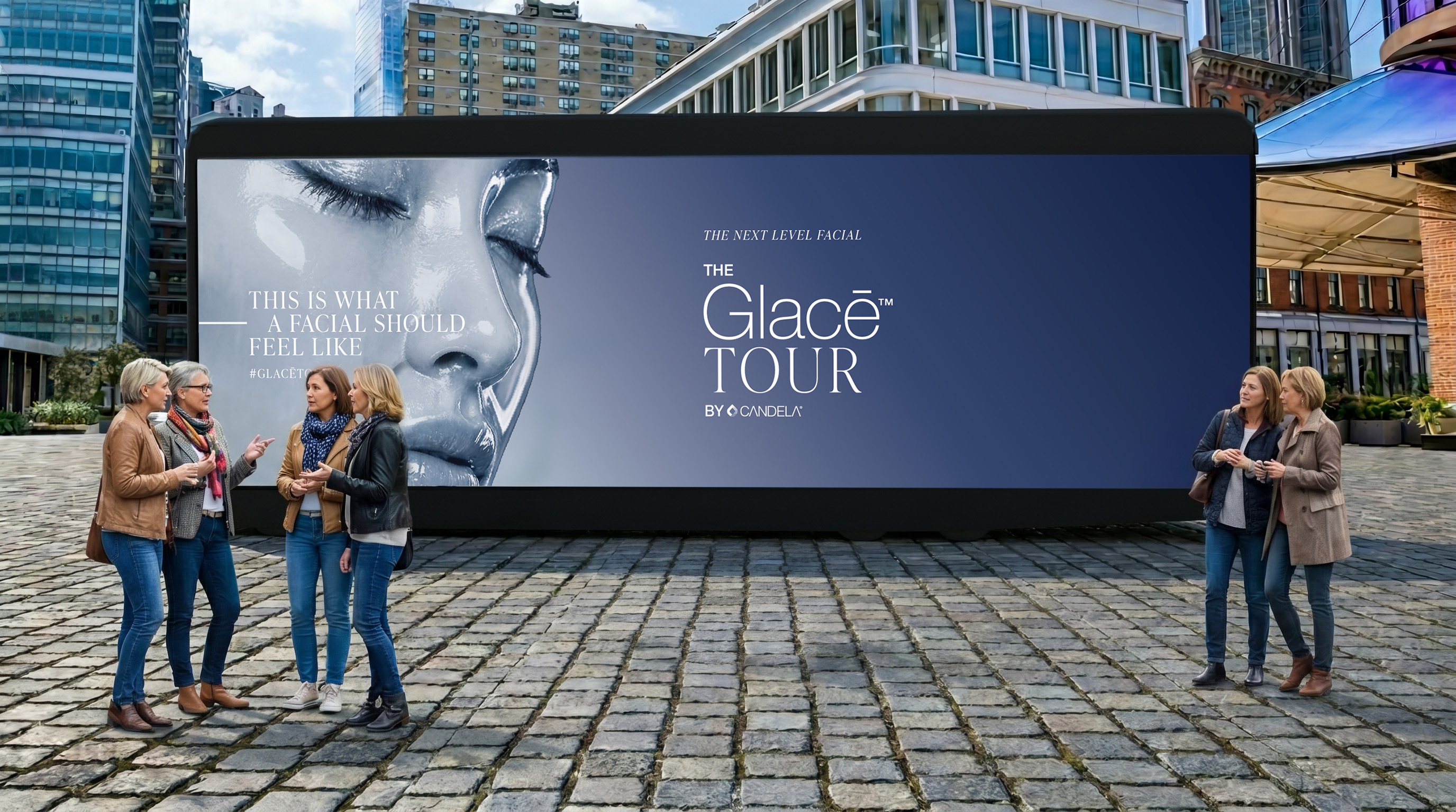 Back rendering of the Glacē Tour trailer graphics and guest circulation.
