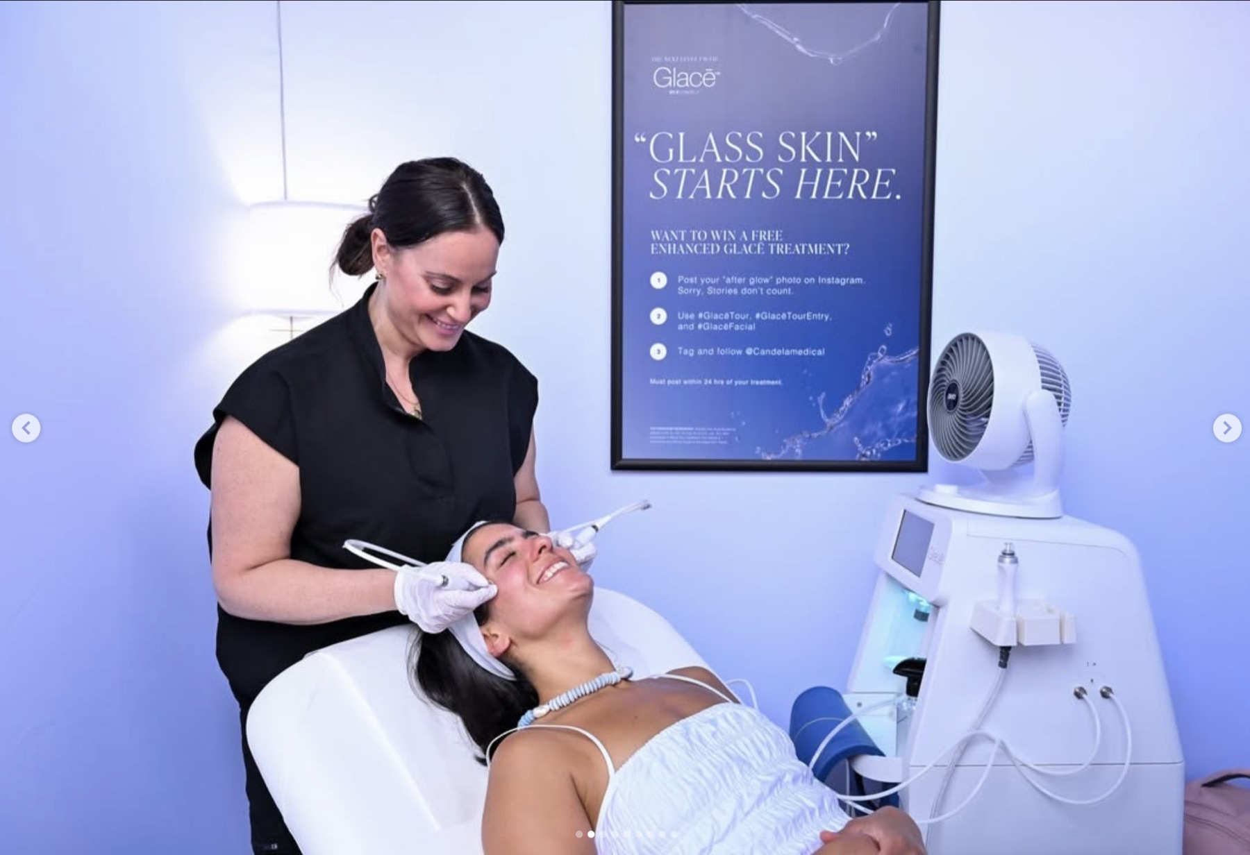 Real Glacē Tour treatment room with guest receiving a facial treatment.